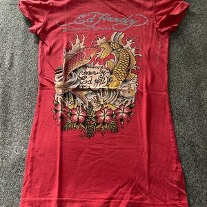Vintage Ed Hardy Red Tee with Iconic Koi Tattoo Design